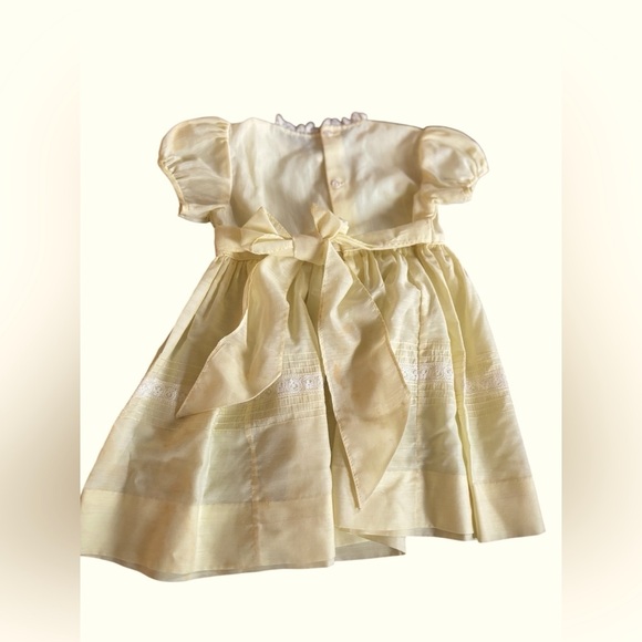 VTG Nanette 60’s Toddler Yellow Dress 2/3T Lace Puff Sleeve Empire Waist Bow - Picture 2 of 8